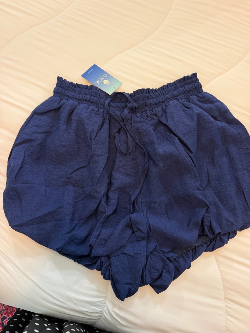 Cupshe Navy High-Waist Drawstring Bubble Shorts